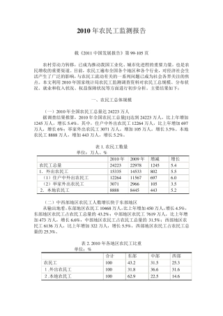2010年农民工监测报告
