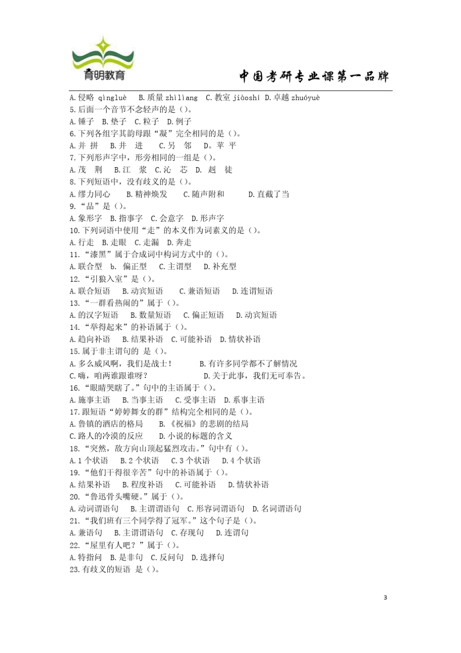 2010年四川师范大学汉语国际教育考研真题及答案_第3页