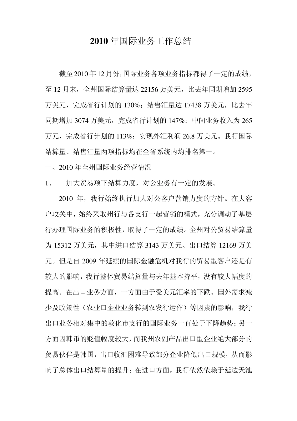 2010年国际业务工作总结总结_第1页