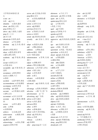 2010年大学英语A级与B级词汇表