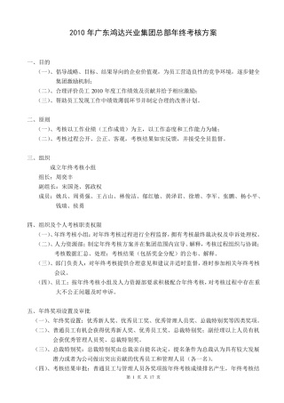 2010年广东鸿达兴业集团总部年终考核方案