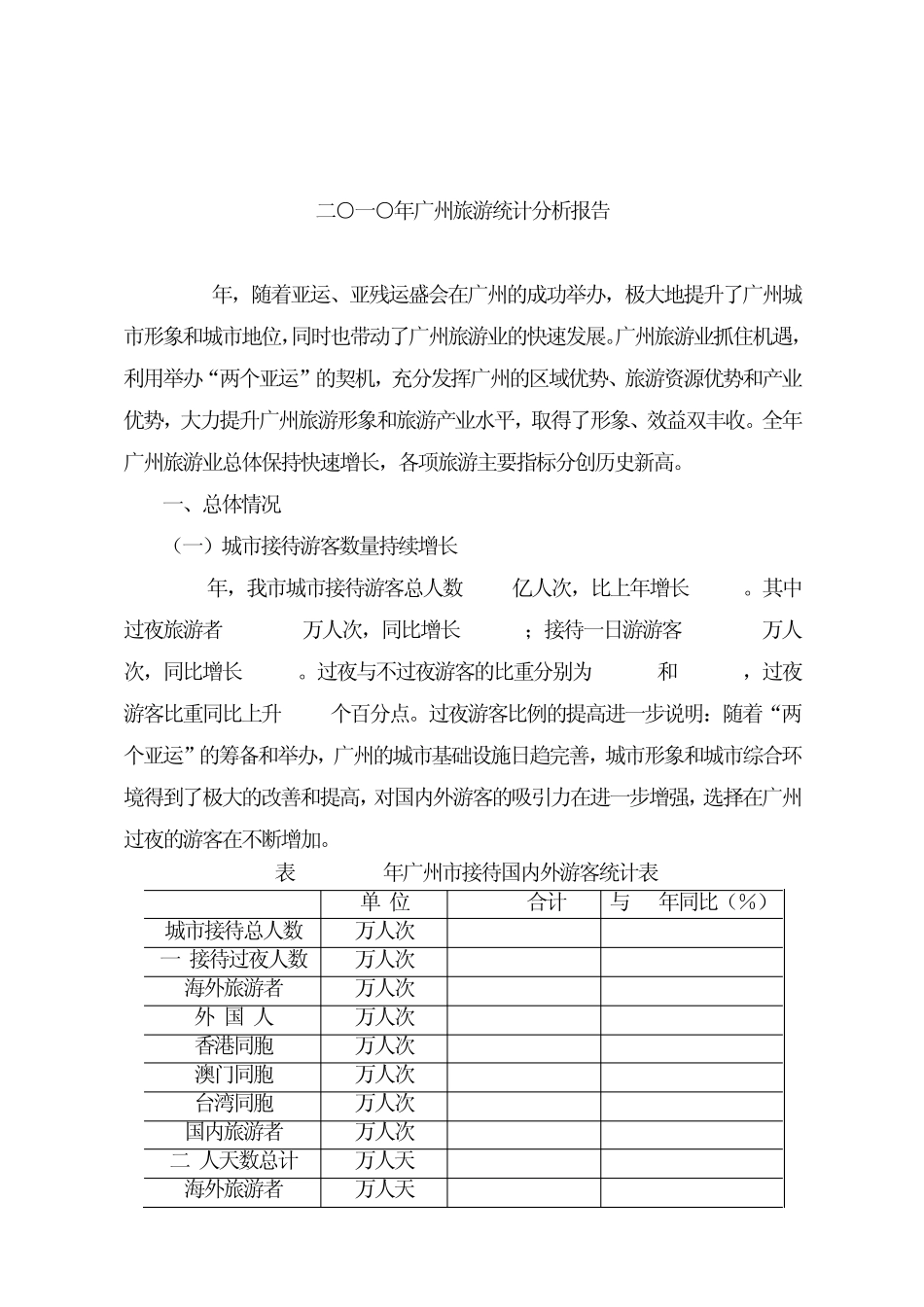 2010年广州旅游业统计分析报告_第1页