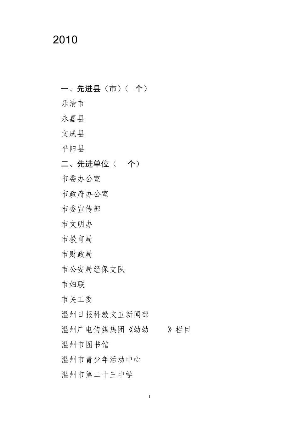 2010年度温州市未成年人思想道德建设_第1页