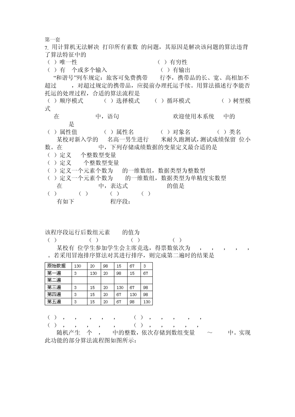 2010年浙江省信息技术会考试题选择题——算法_第1页