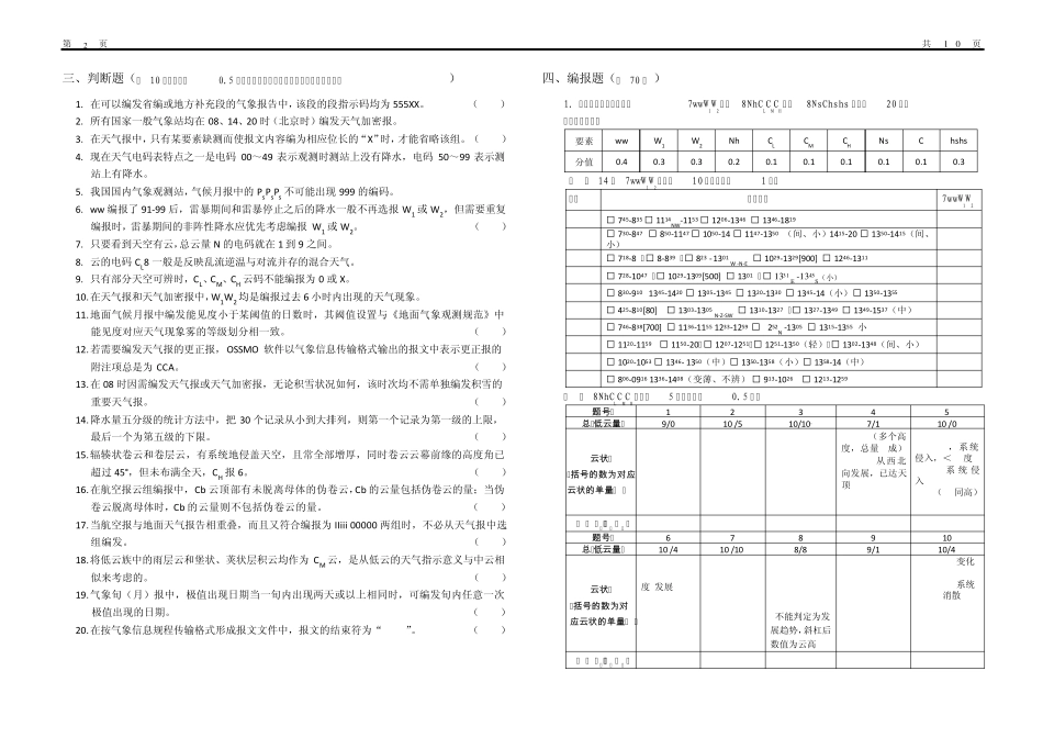 2010年湖北省地面气象观测技能竞赛气象报告编制试卷_第2页