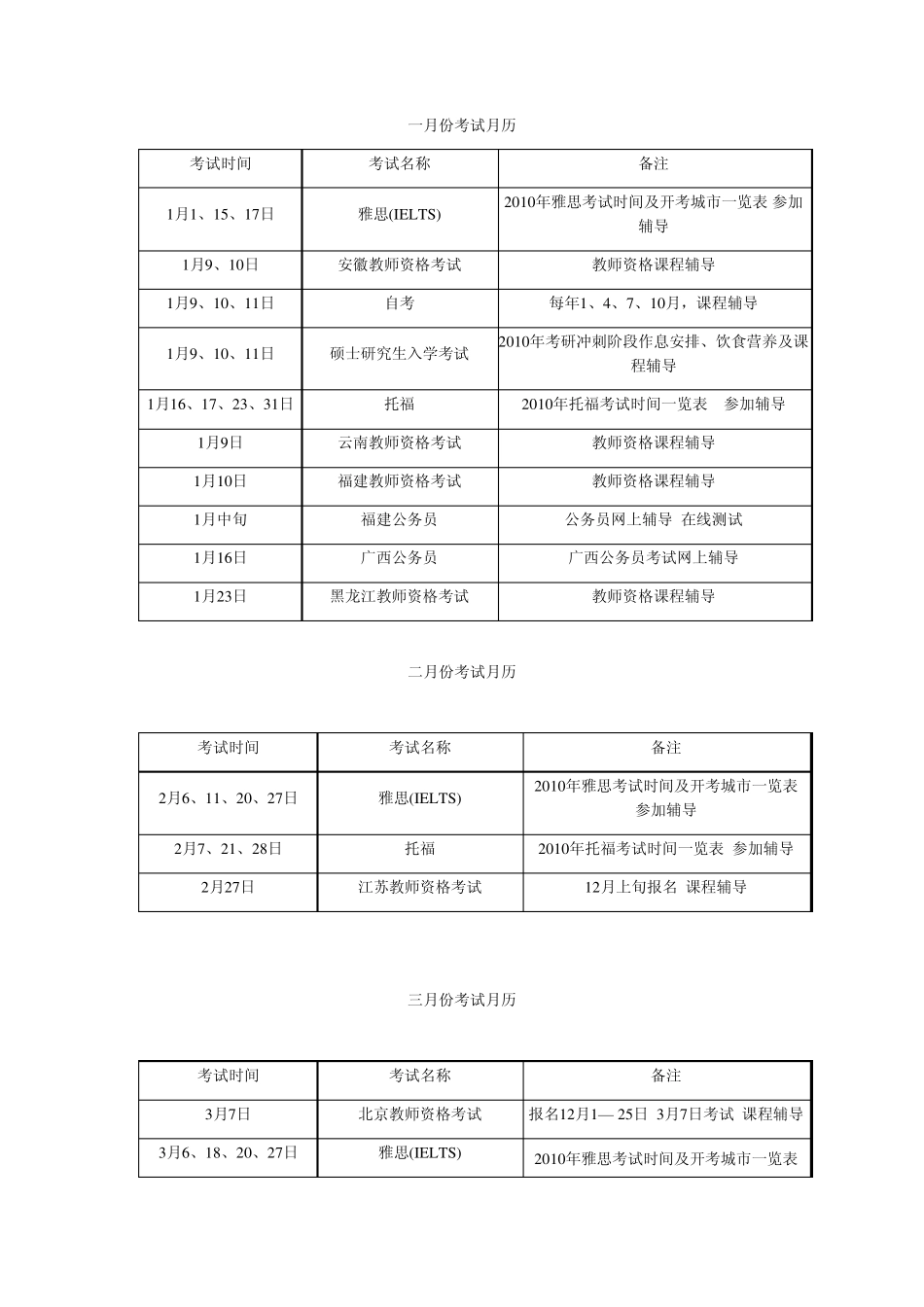 2010年考试时间一览表_第1页