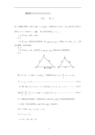 2010年部分省市中考数学试题分类汇编压轴题及答案