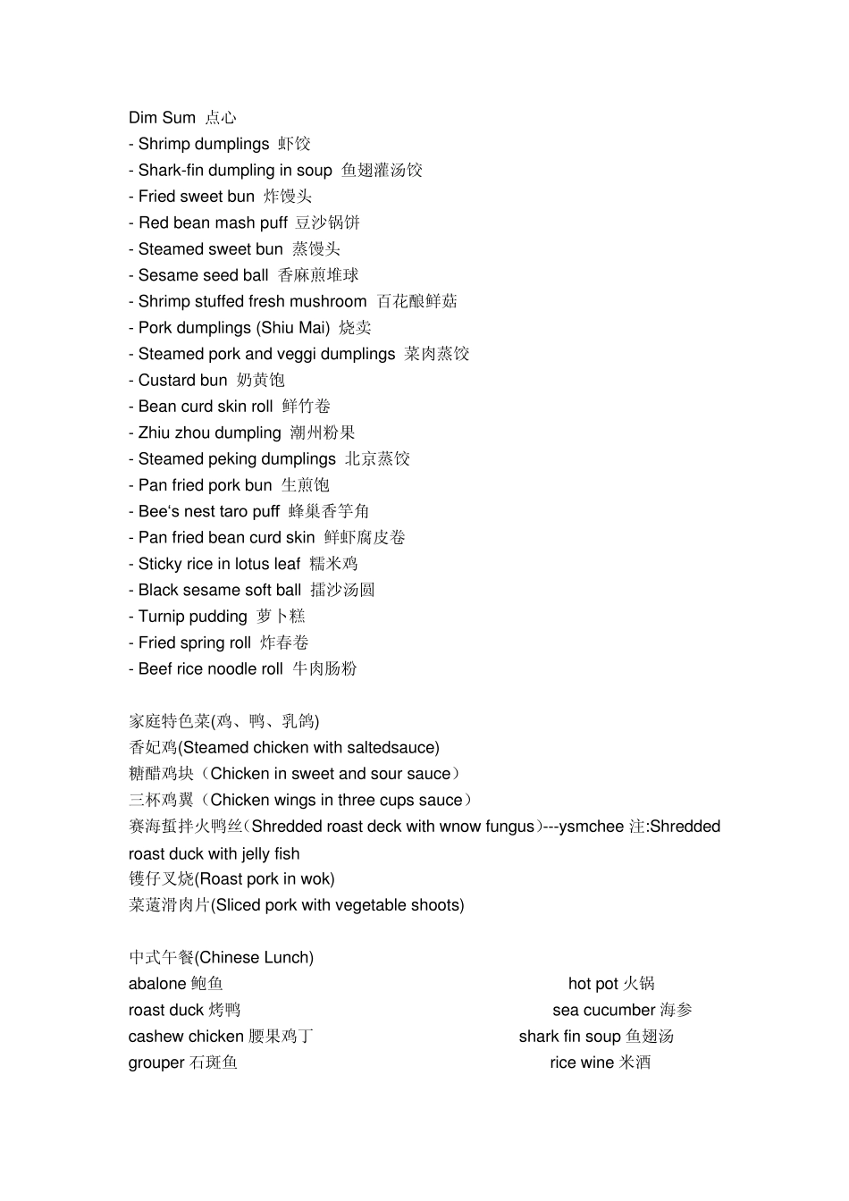 2010最新英语菜谱_第1页