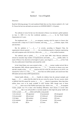 2010考研英语二真题及答案