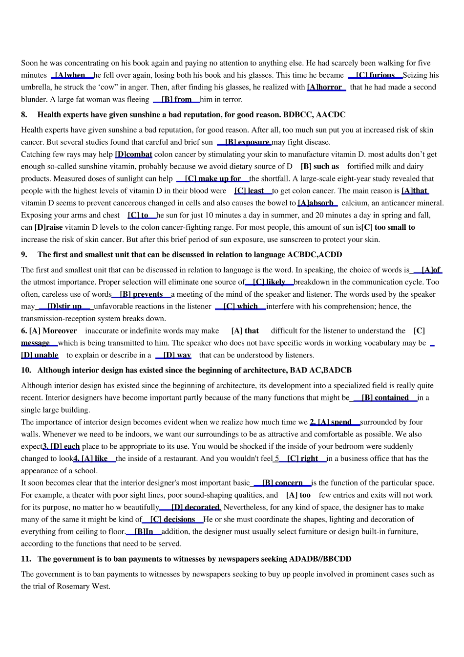 2011入学考试英语3.Cloze完形填空成人高考专升本考试真题一至八,齐全_第3页
