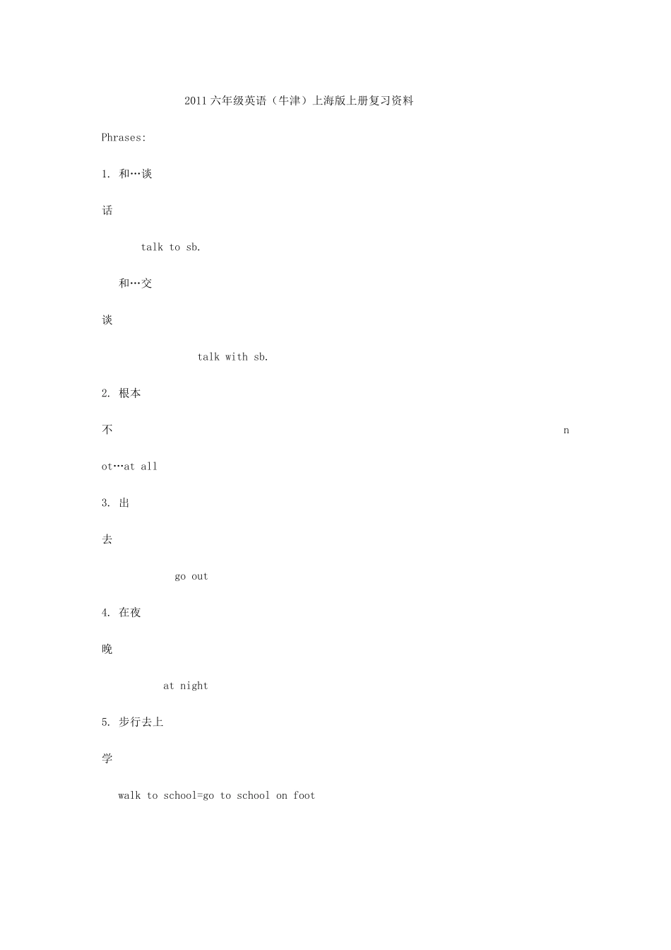2011六年级英语(牛津)上海版上册复习资料_第1页