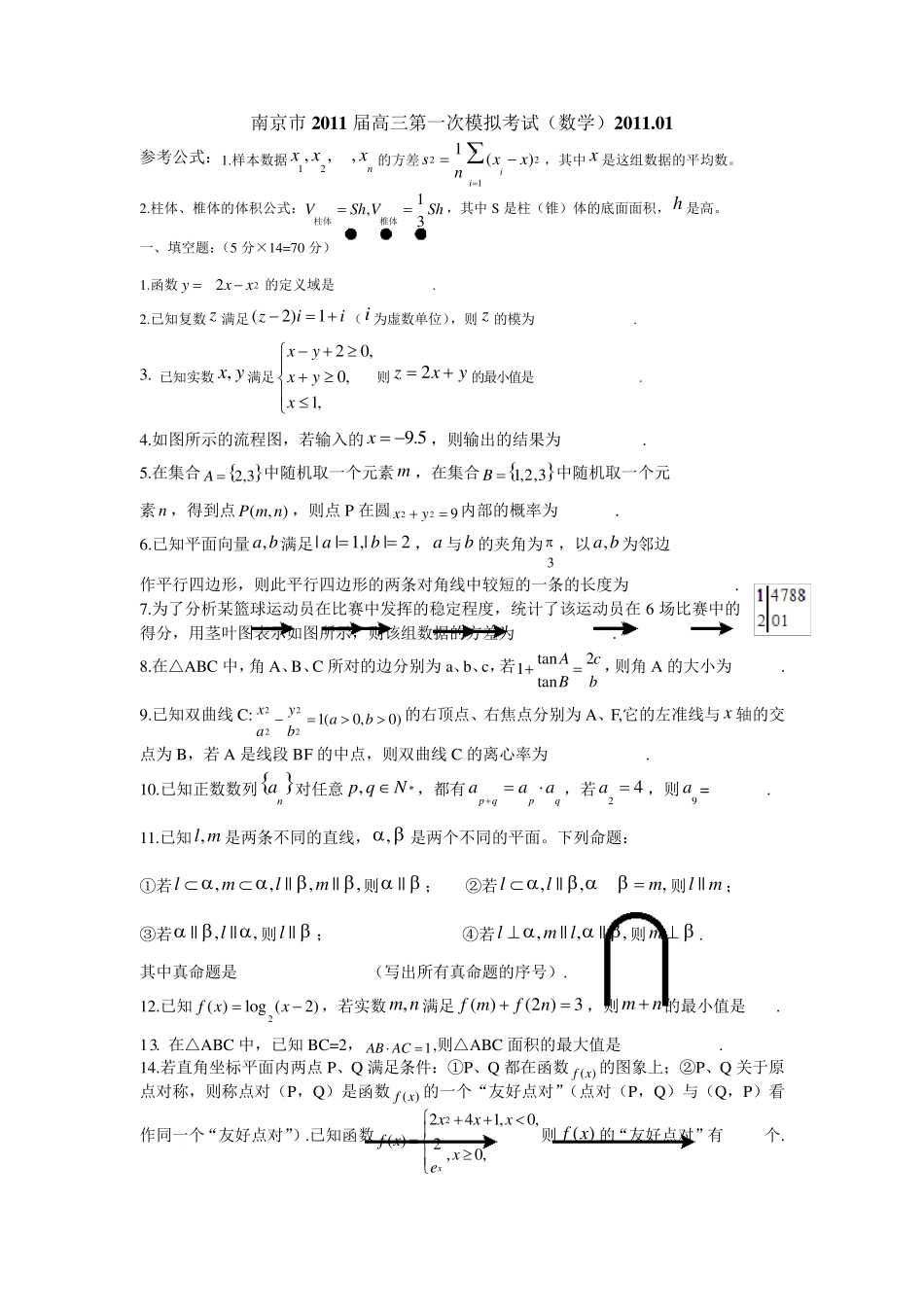 2011南京市高三一模(数学)含答案_第1页