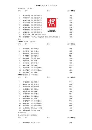 2011双立人厨具锅具刀具价格