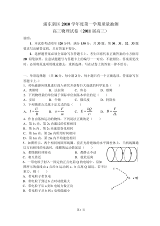 2011届高三浦东新区物理一模卷