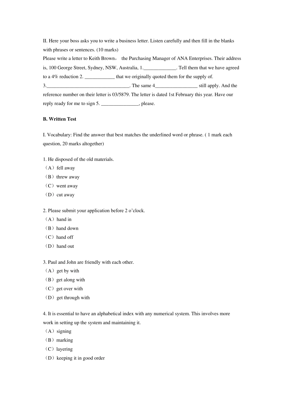 2011年5月涉外秘书英语试题及答案_第2页