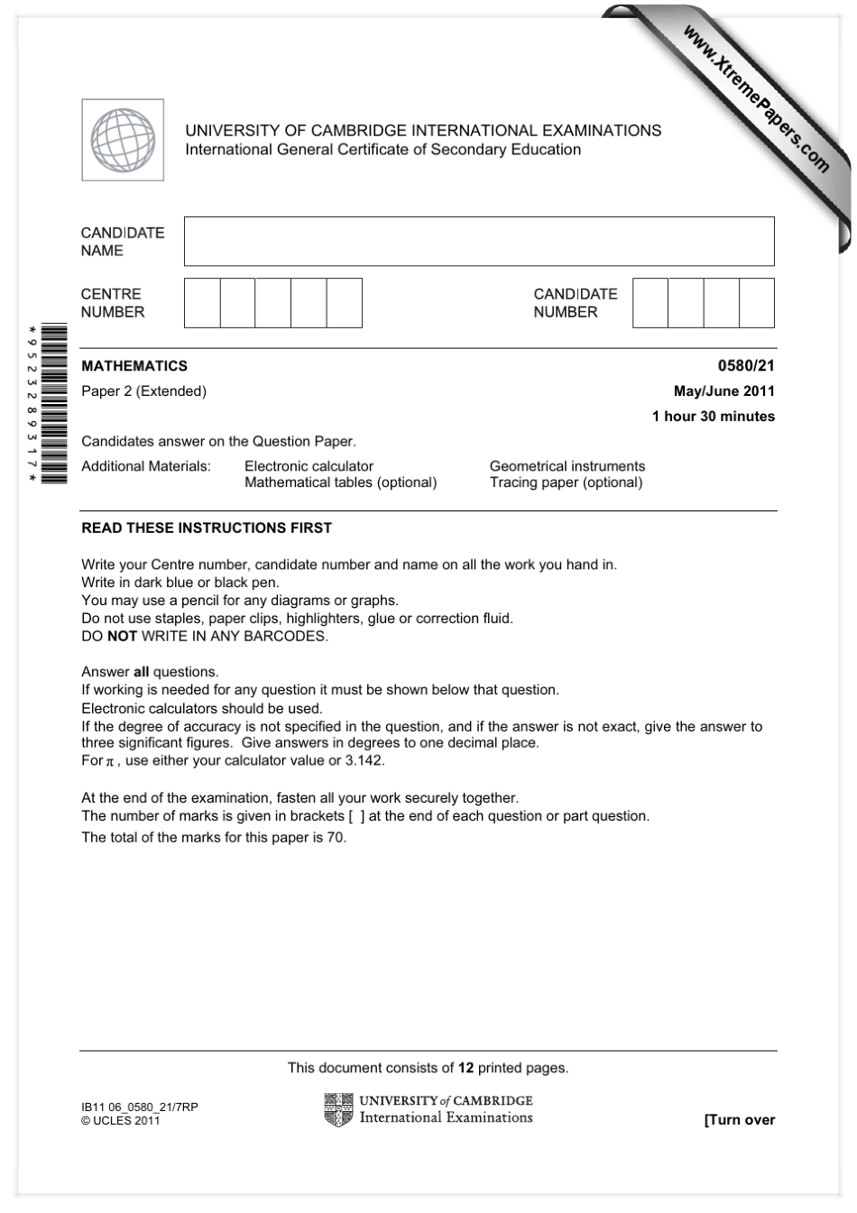2011年Alevel数学试卷真题_第1页