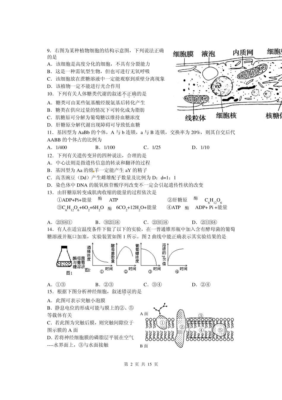 2011年上海闵行区高三年级生命科学二模试卷_第2页