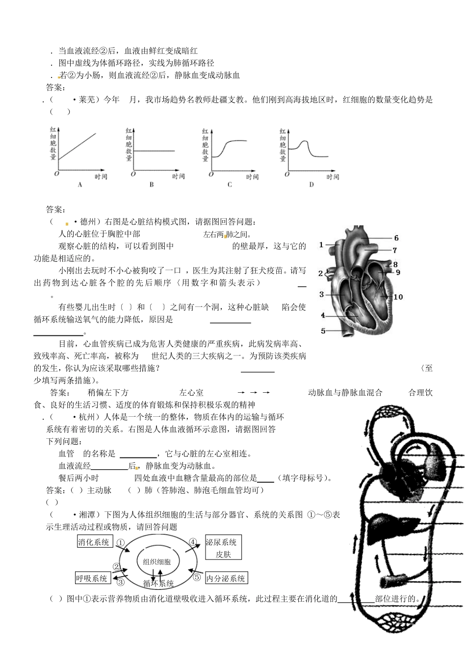 2011年中考生物试题分类集之14人体的心脏与血液循环_第2页