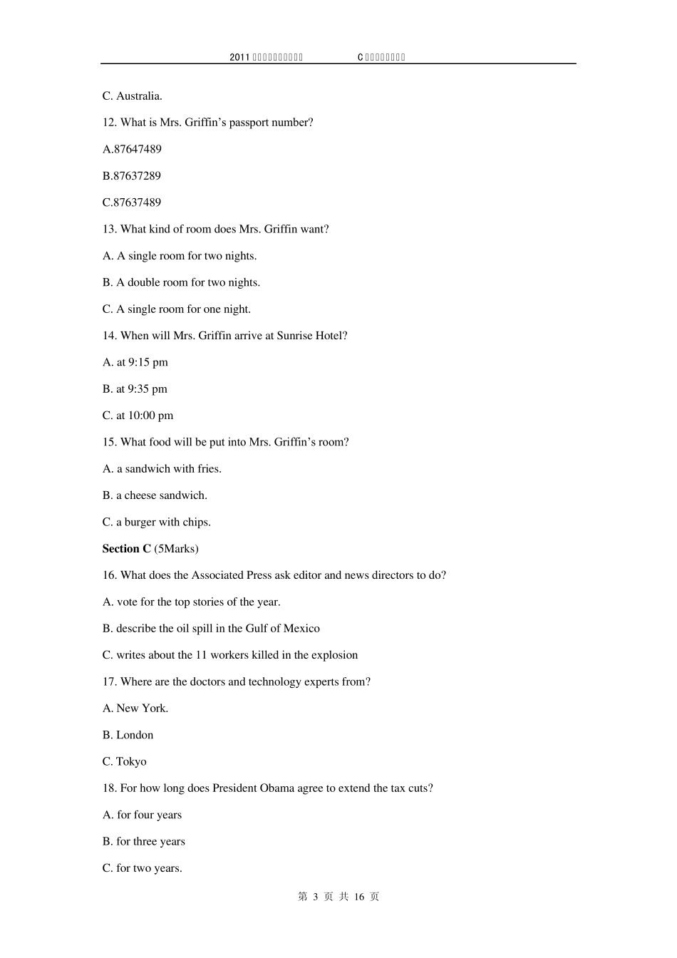 2011年全国大学生英语竞赛初赛(C类)试卷及答案_第3页