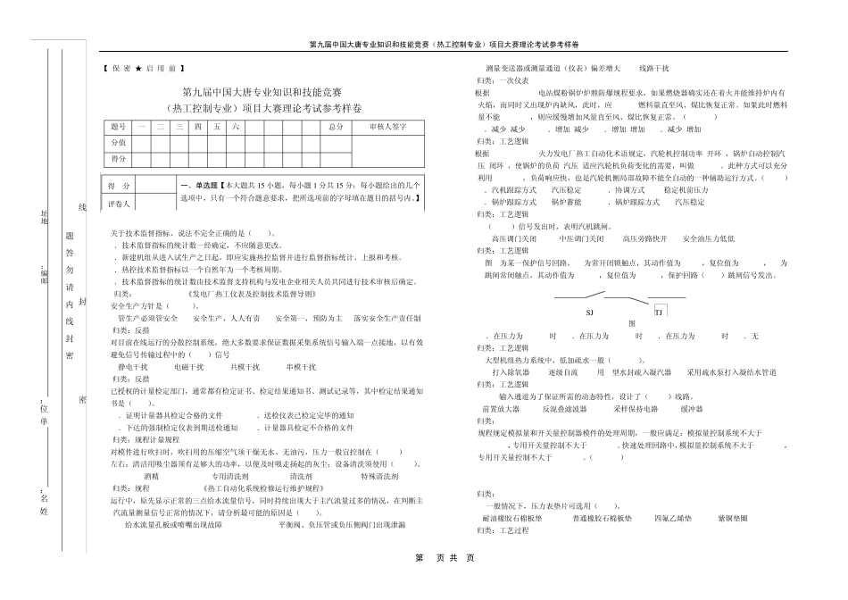 2011年度大唐热工专业职工技能大赛理论考试样卷_第1页