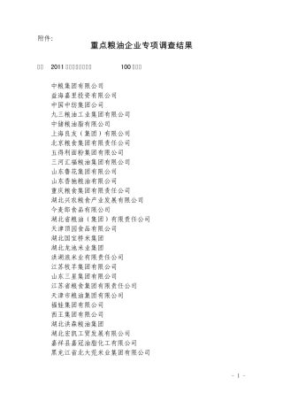 2011年度粮油企业百强排名