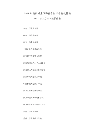 2011年最权威全国和各个省三本院校排名