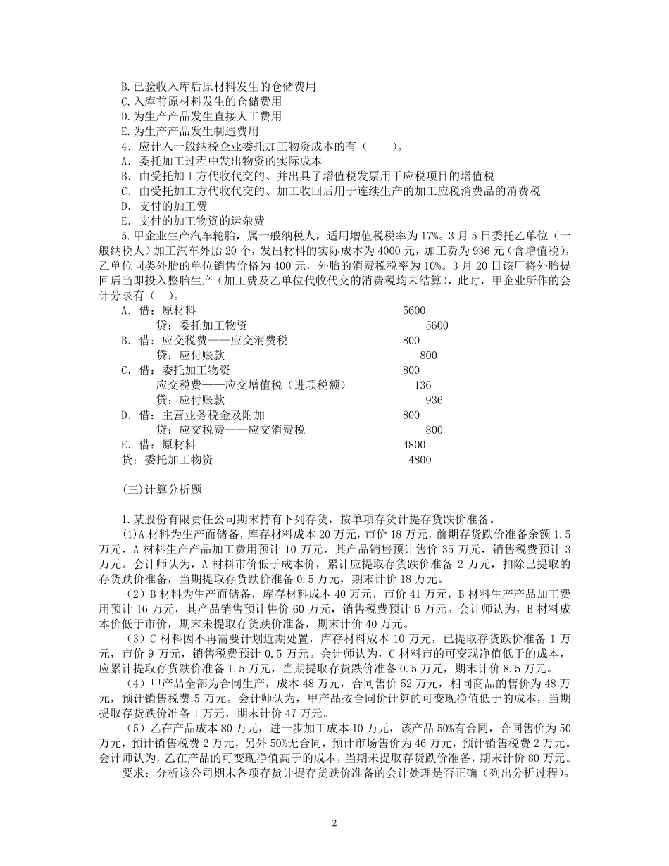 2011年注会会计第03章存货习题_第2页