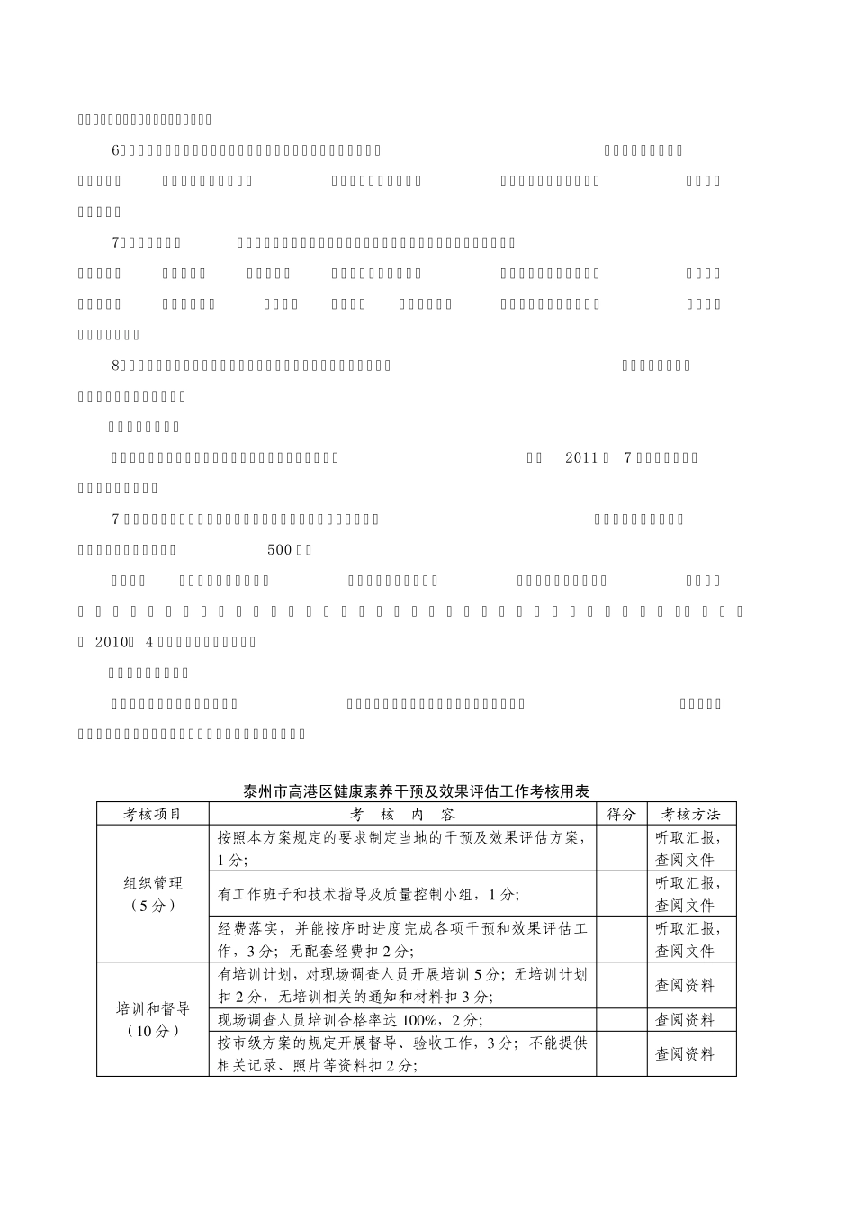 2011年泰州市高港区城乡居民健康素养干预及效果评估工作方案_第3页