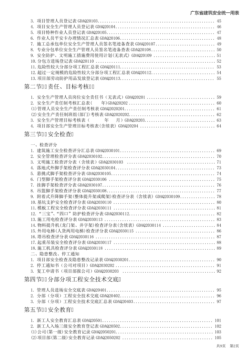 2011年版《广东省建筑施工安全管理资料统一用表》_第2页