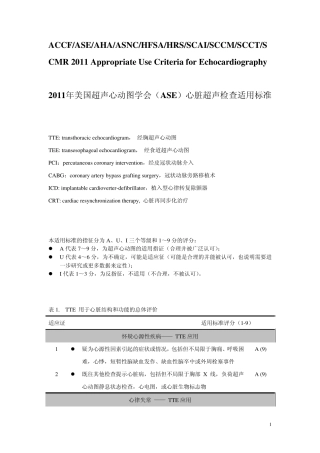 2011年美国超声心动图学会(ASE)心脏超声检查适用标准
