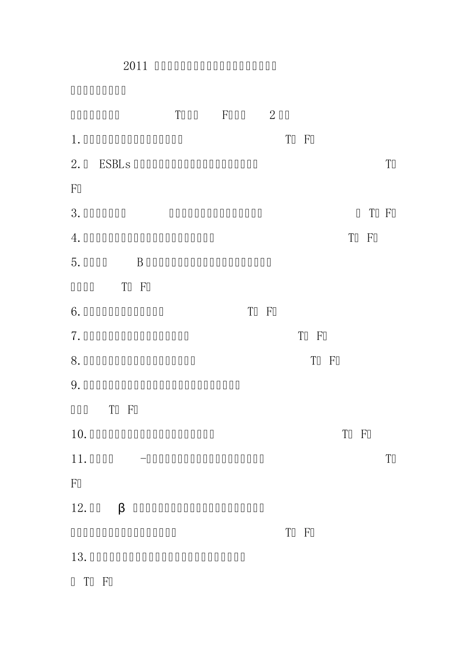 2011执业医师抗菌药物处方权资格暨药师抗菌药物调配资格考核试题_第1页