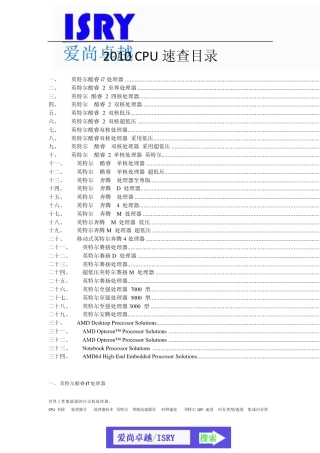 2011最新CPU型号规格明细表ALL(爱尚卓越ISRY)