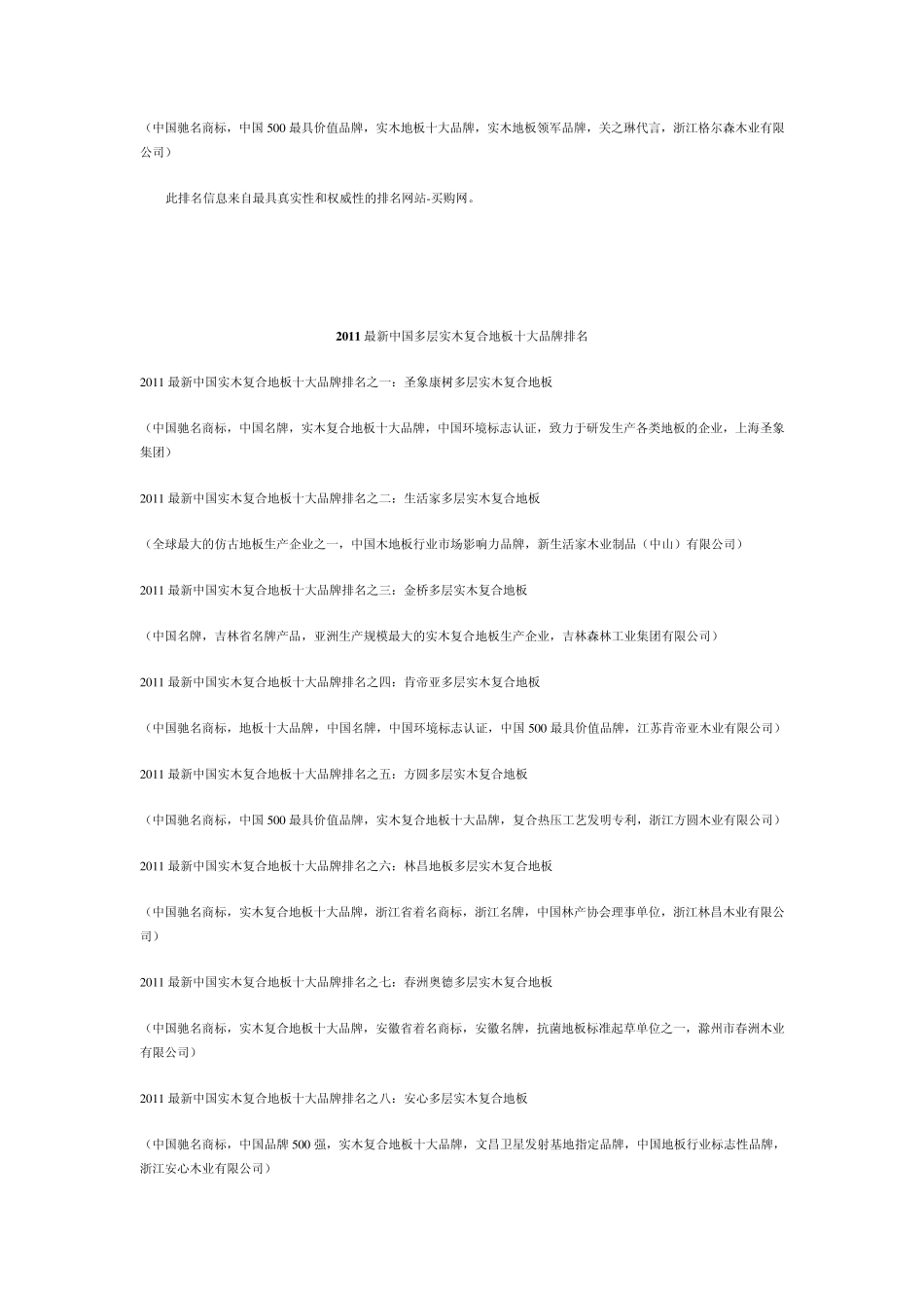 2011最新地板十大品牌排名_第2页