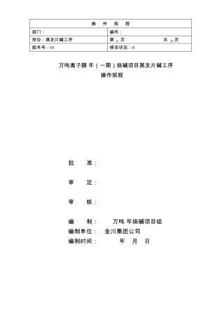 2011最新瑞士博特40万吨离子膜蒸发片碱装置操作规程