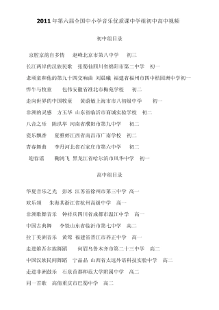 2011第六届全国中小学音乐优质课中学组初中高中视频