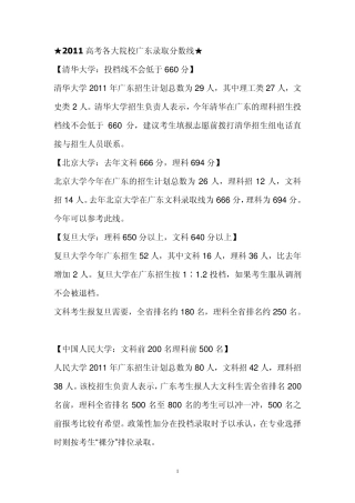 2011高考各大院校广东录取分数线