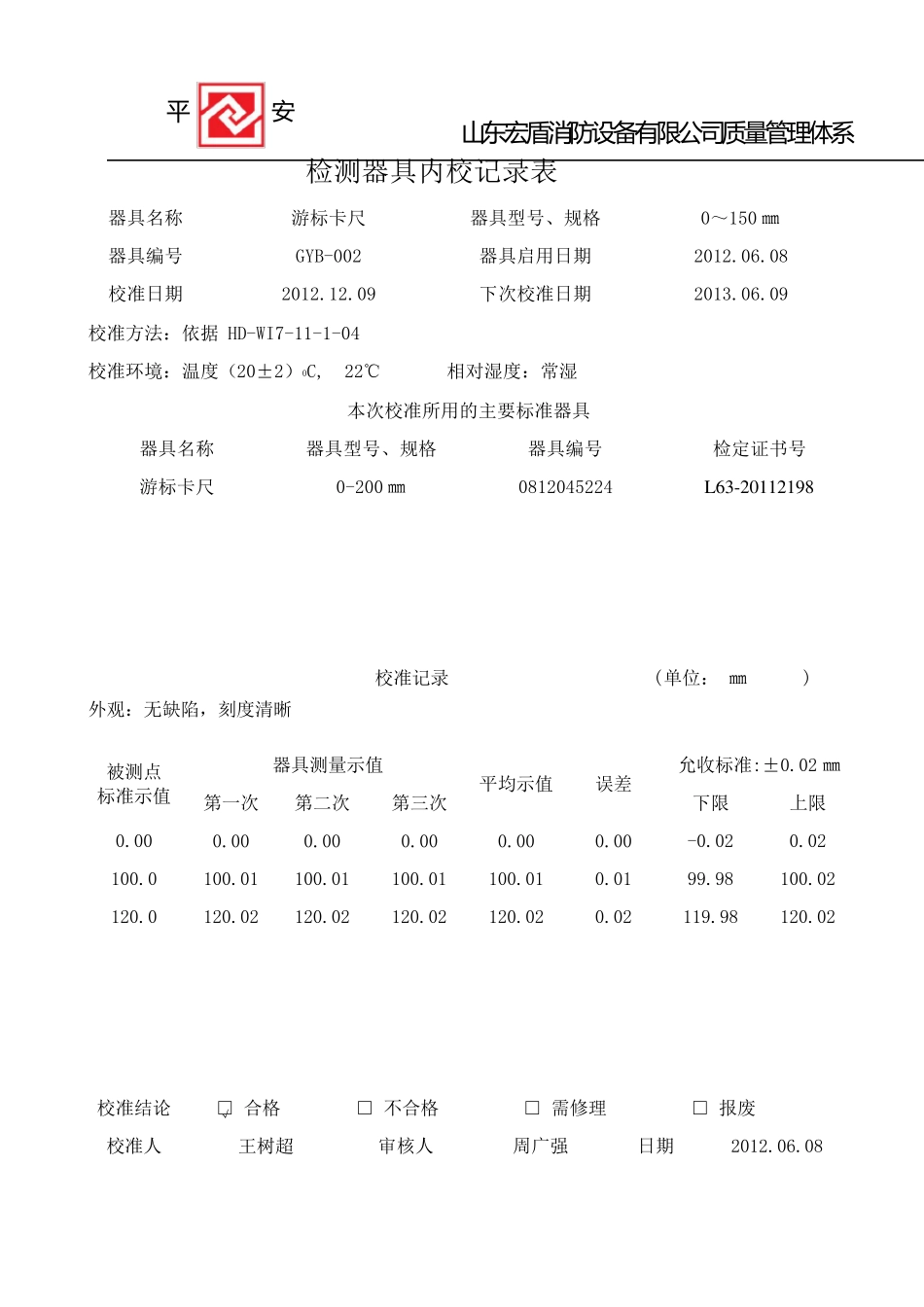 2012.12.游标卡尺检测器具内校记录表_第2页