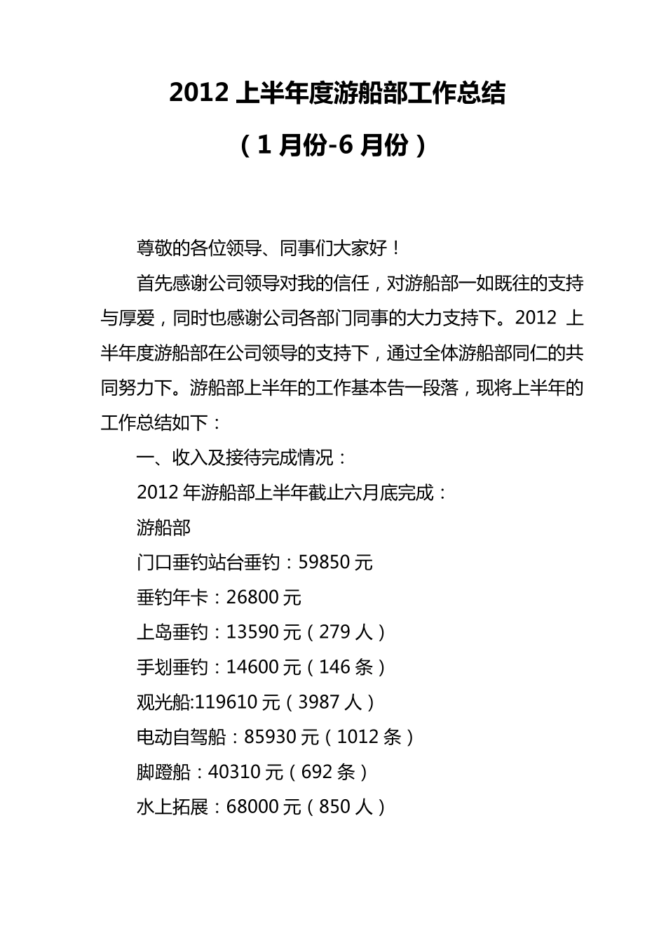 2012上半年度游船部工作总结_第1页