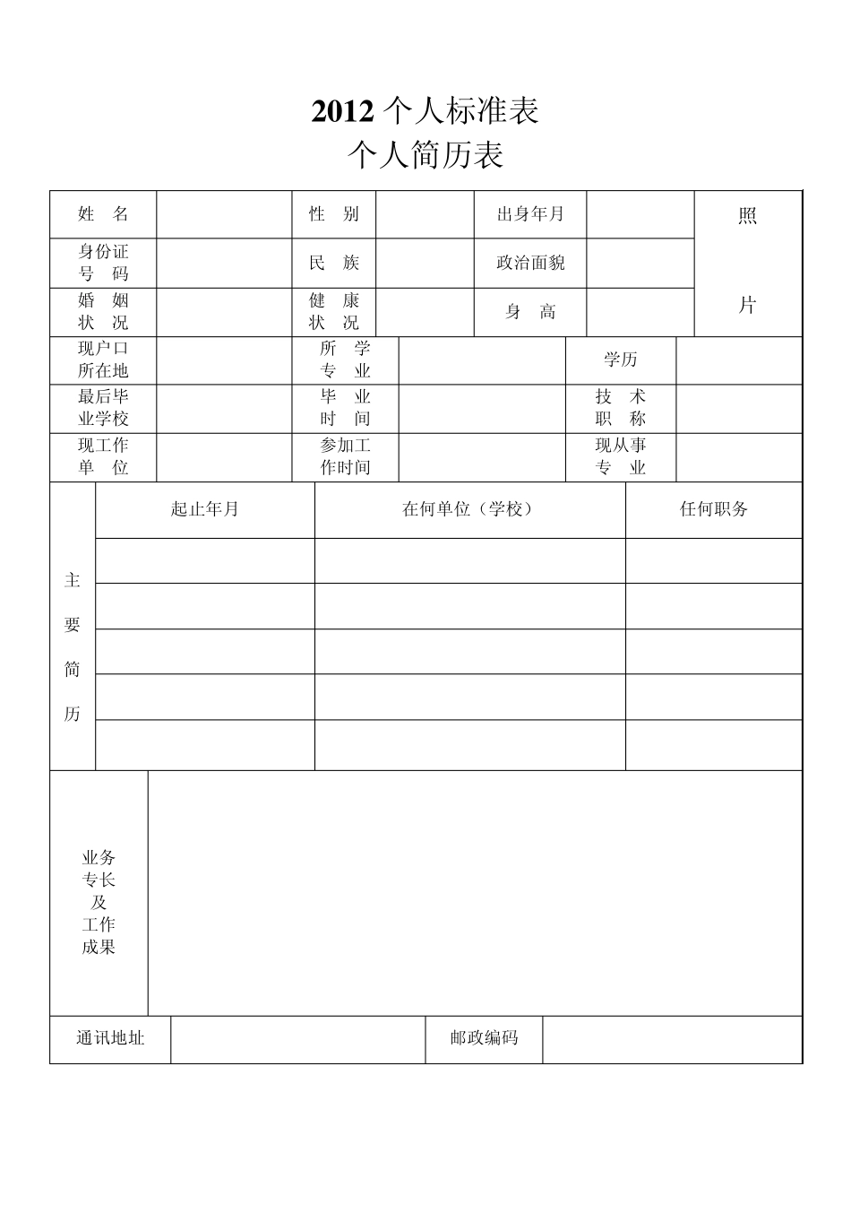 2012个人简历表格_第1页