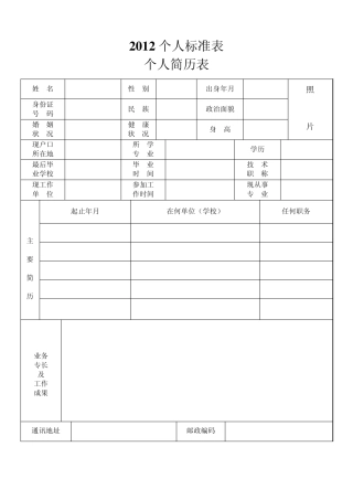 2012个人简历表格