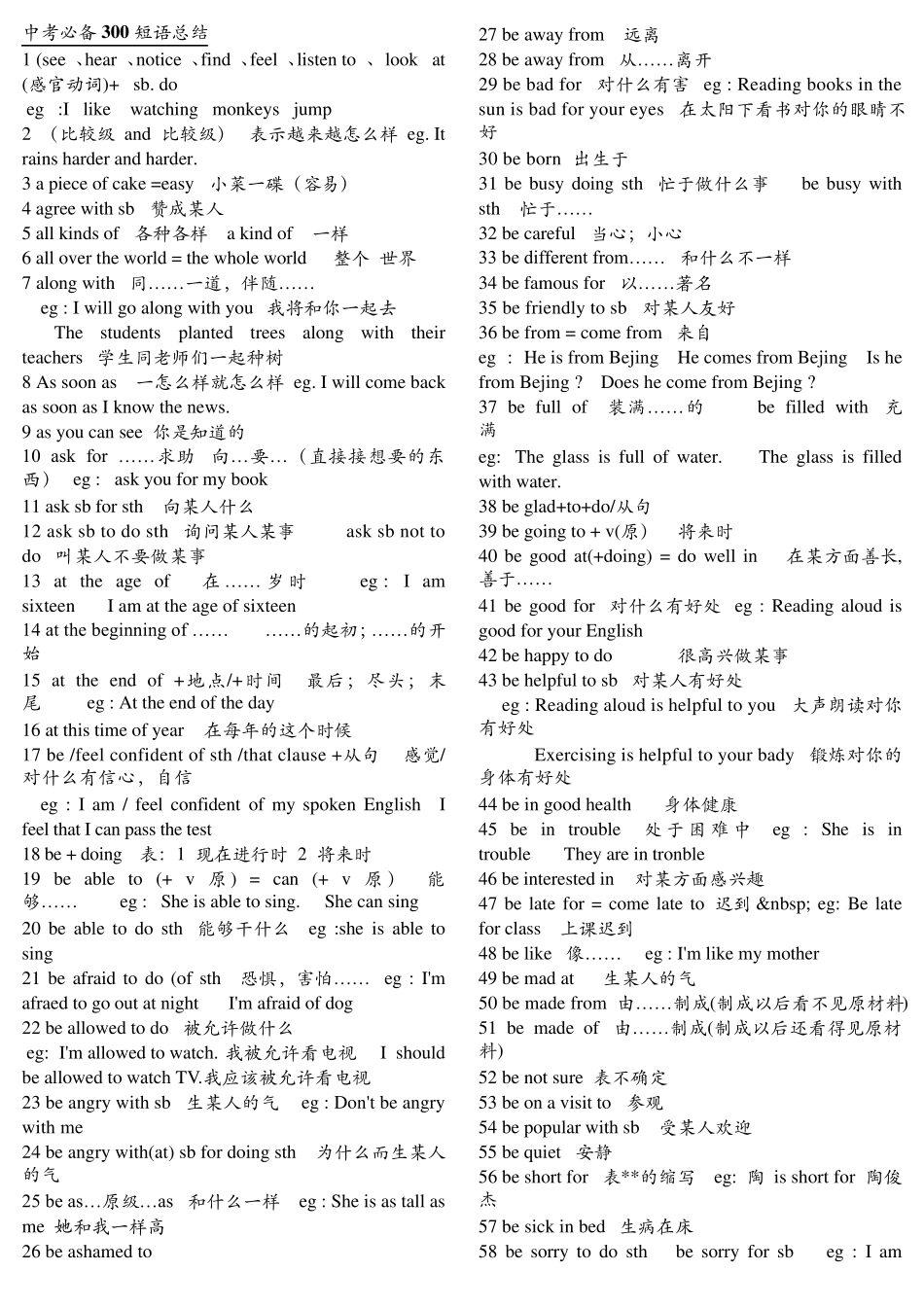 2012中考英语必备300短语句型总结1_第1页