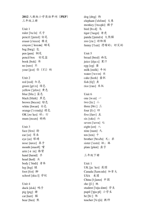 2012人教版(三年级起点)小学英语单词(PEP)