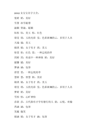 2012宝宝名字大全