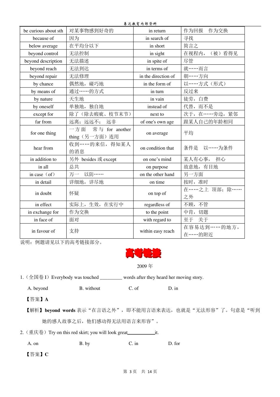 2012届高考英语语法精讲精练介词和介词短语_第3页