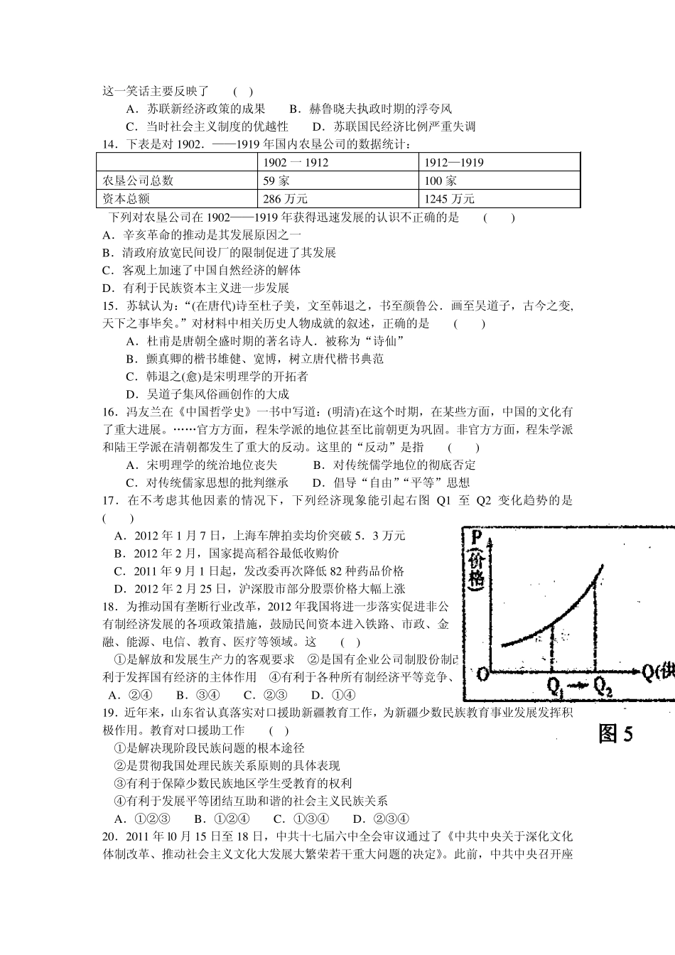2012山东省高考仿真冲刺模拟试题文科综合_第3页