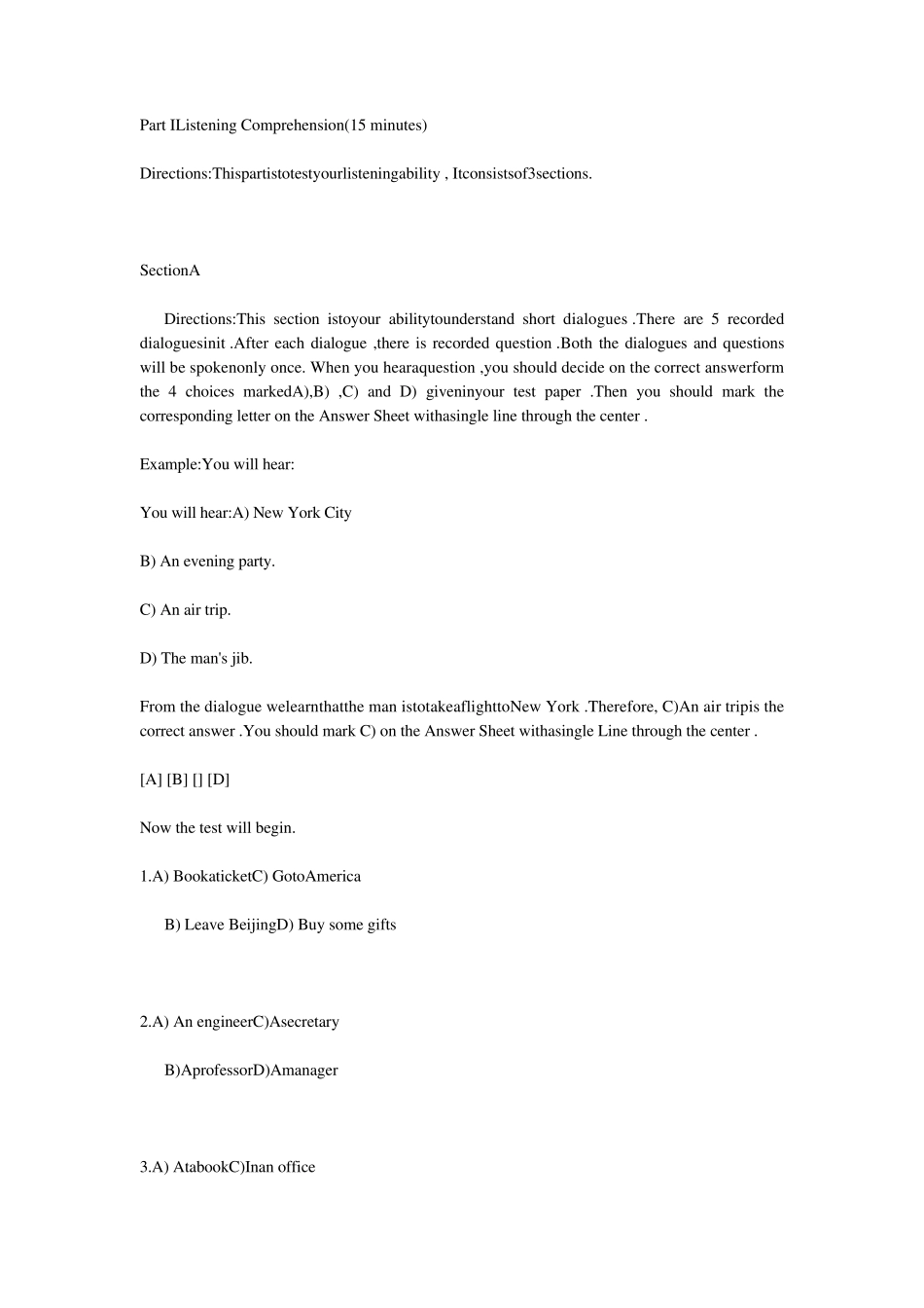 2012年12月高等学校英语应用能力考试A级真题及答案_第1页