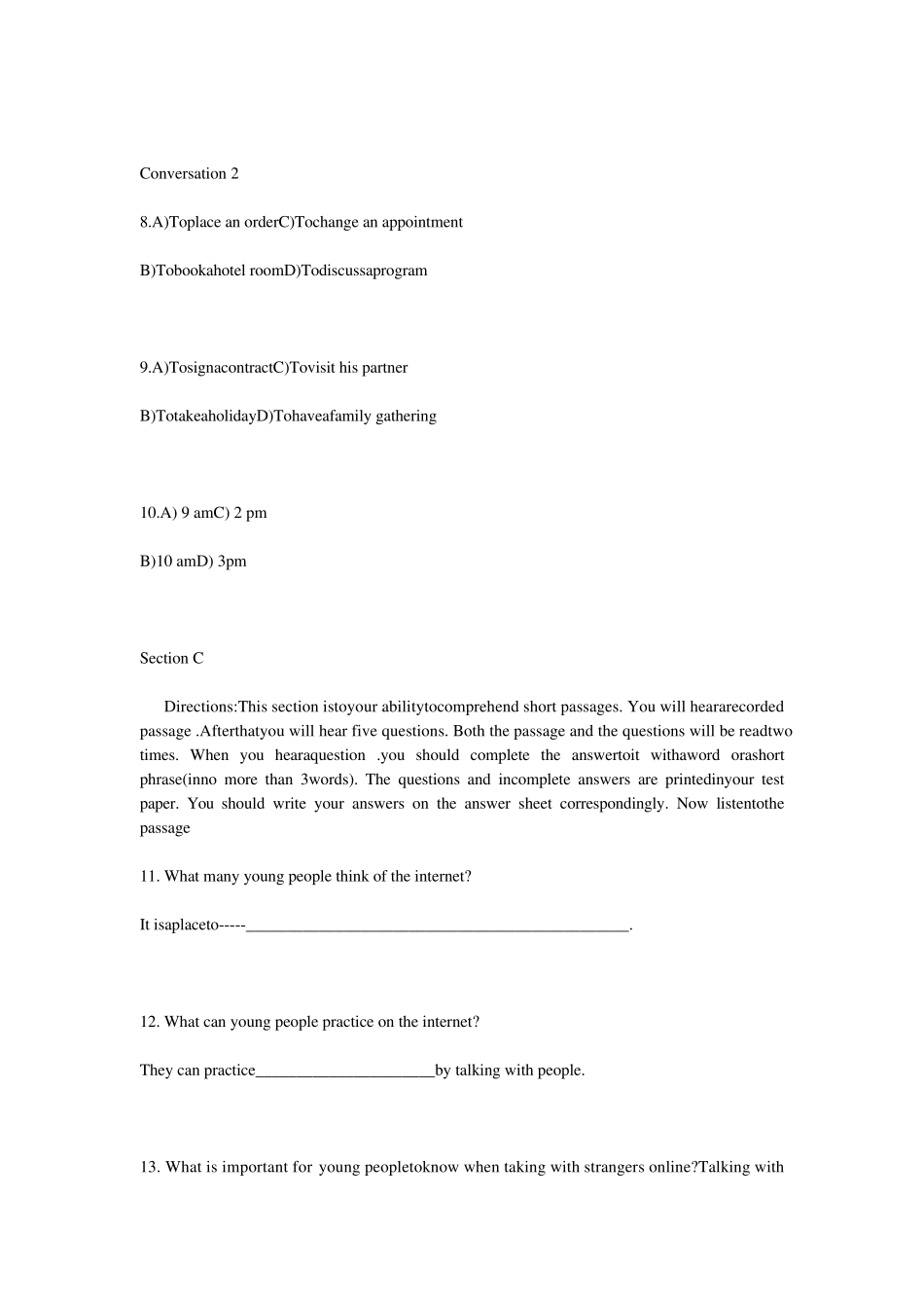 2012年12月高等学校英语应用能力考试A级真题及答案_第3页