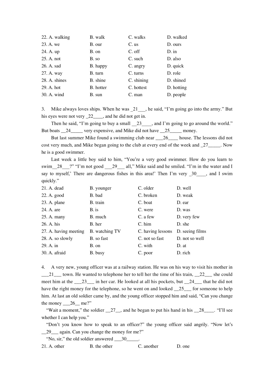 2012年9月大学英语B完形填空题库(统考)_第3页
