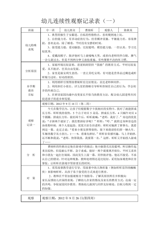 2012年下幼儿连续性观察记录表