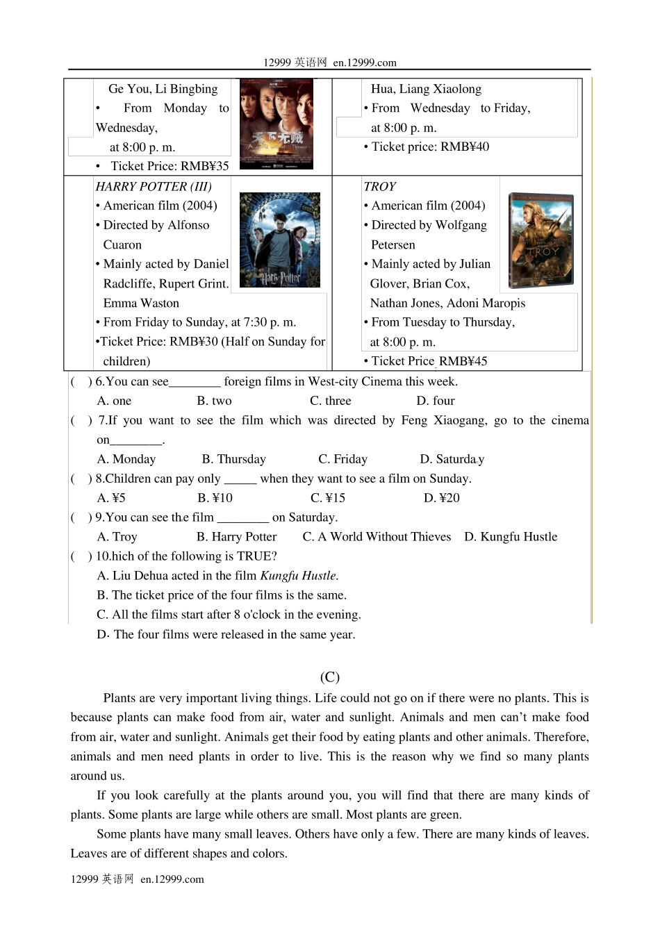 2012年中考英语阅读理解复习题及答案_第2页